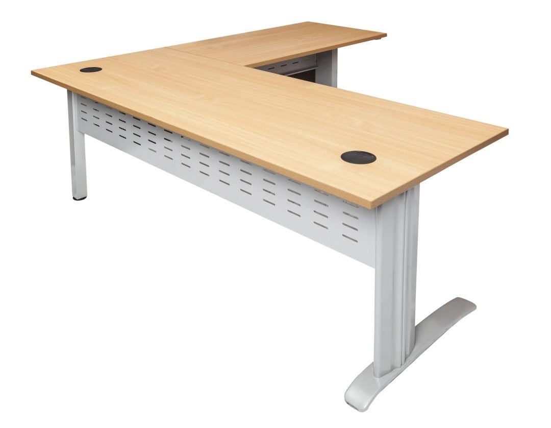 Span Beech Corner Workstation Desk and Return (2 Piece Tabletop)